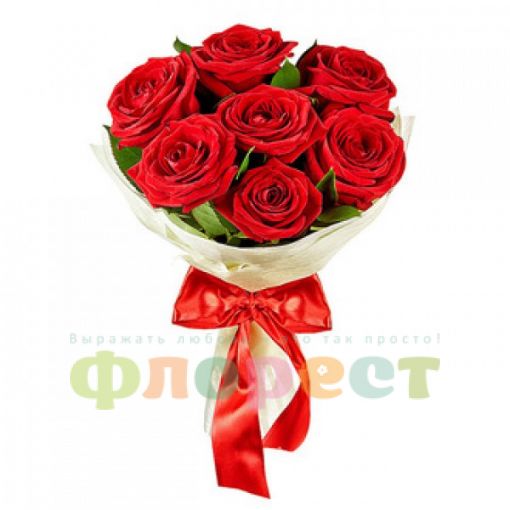 7 красных роз в стильной упаковке